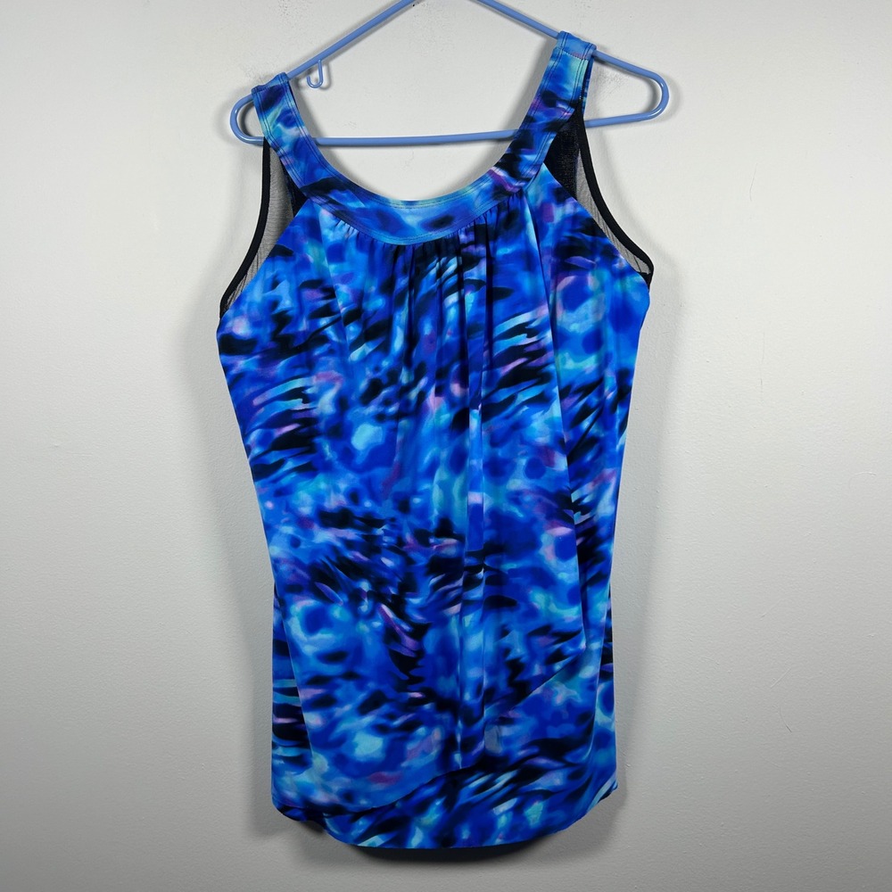 Miraclesuit Swim Top Women's 18W Blue Cloud Leopard Ursula Tankini Beach Resort